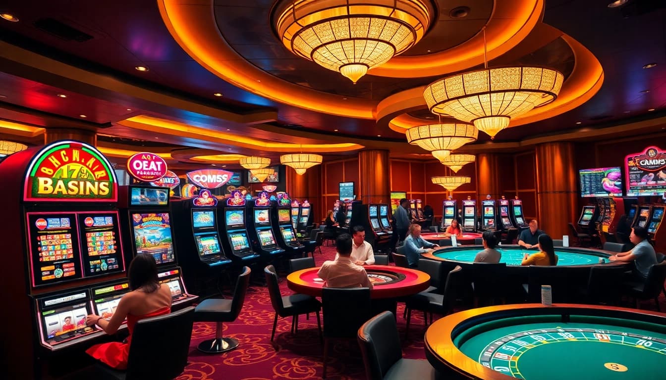 Exciting game action at m88 casino with players enjoying slots and table games.