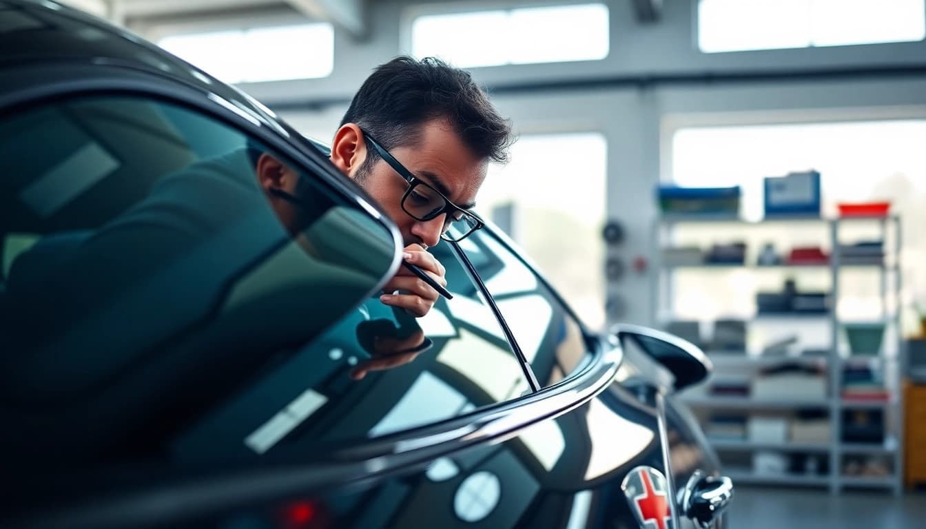 Applying ceramic window tint to a modern car for enhanced UV protection.