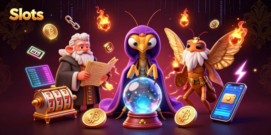 Spin Slots with excitement in this vibrant 3D illustration featuring mystical characters and jackpot elements.