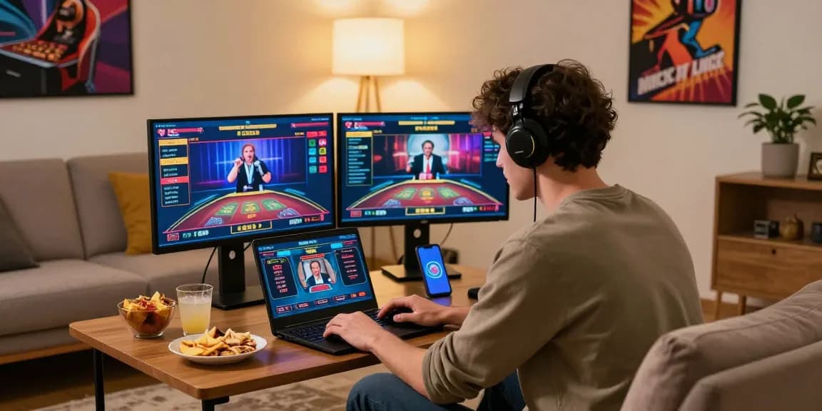 Player engaged with betebet live casino games in a cozy environment.