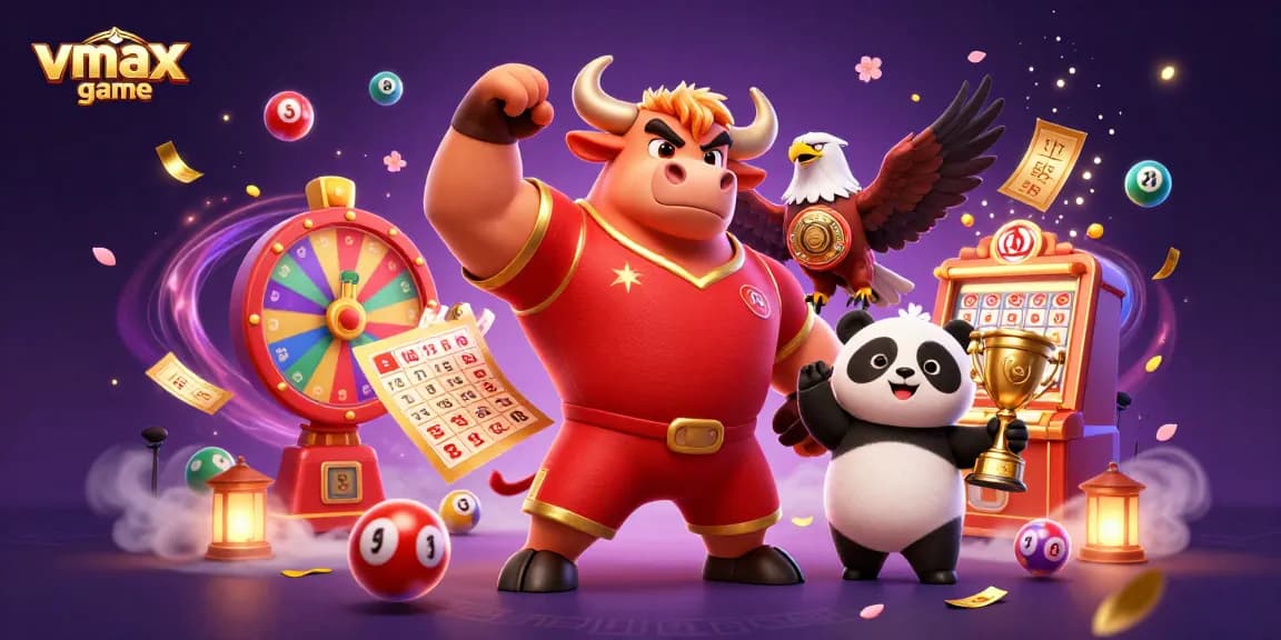 Experience the thrill of vmax game with dynamic casino elements like spinning prize wheels and colorful lottery balls.