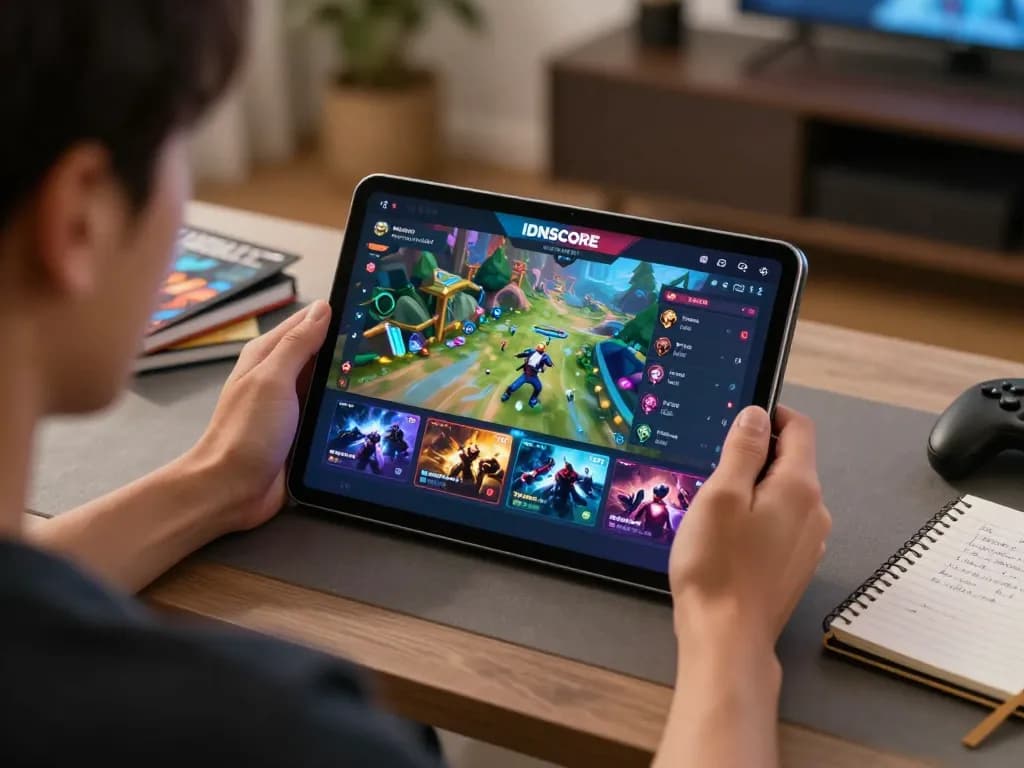 IDNSCORE player engaged in intense online gaming showcasing vibrant graphics and strategic gameplay
