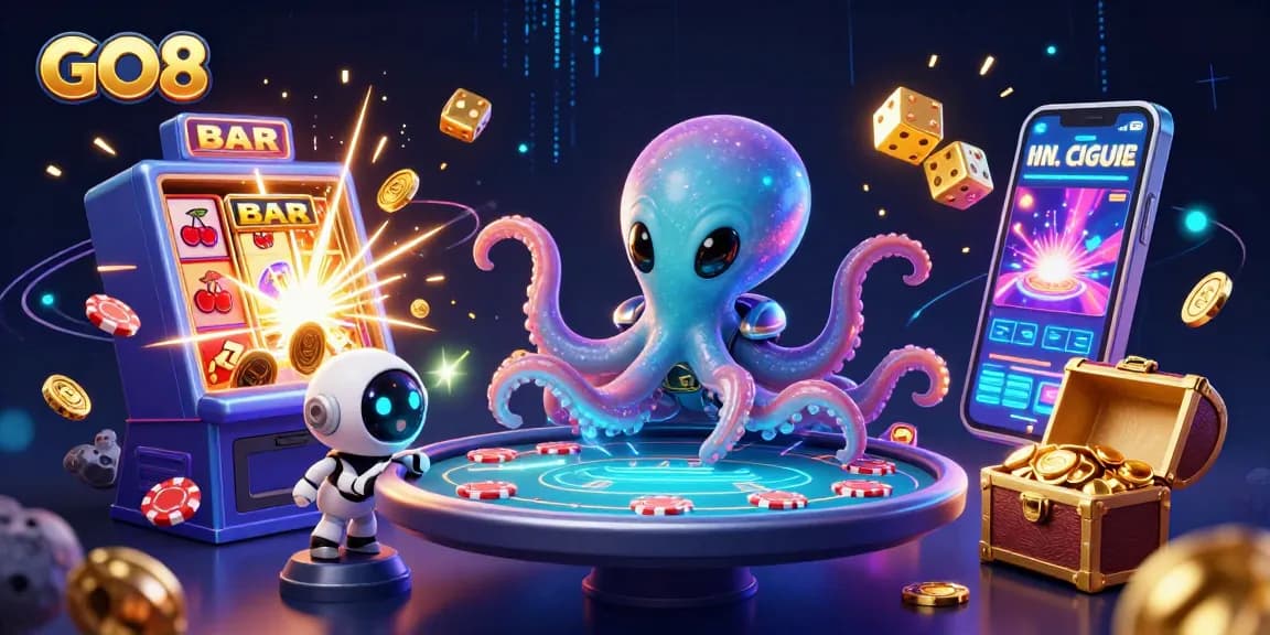 The alien octopus at GO8 engages with vibrant casino elements, showcasing innovative gaming excitement.