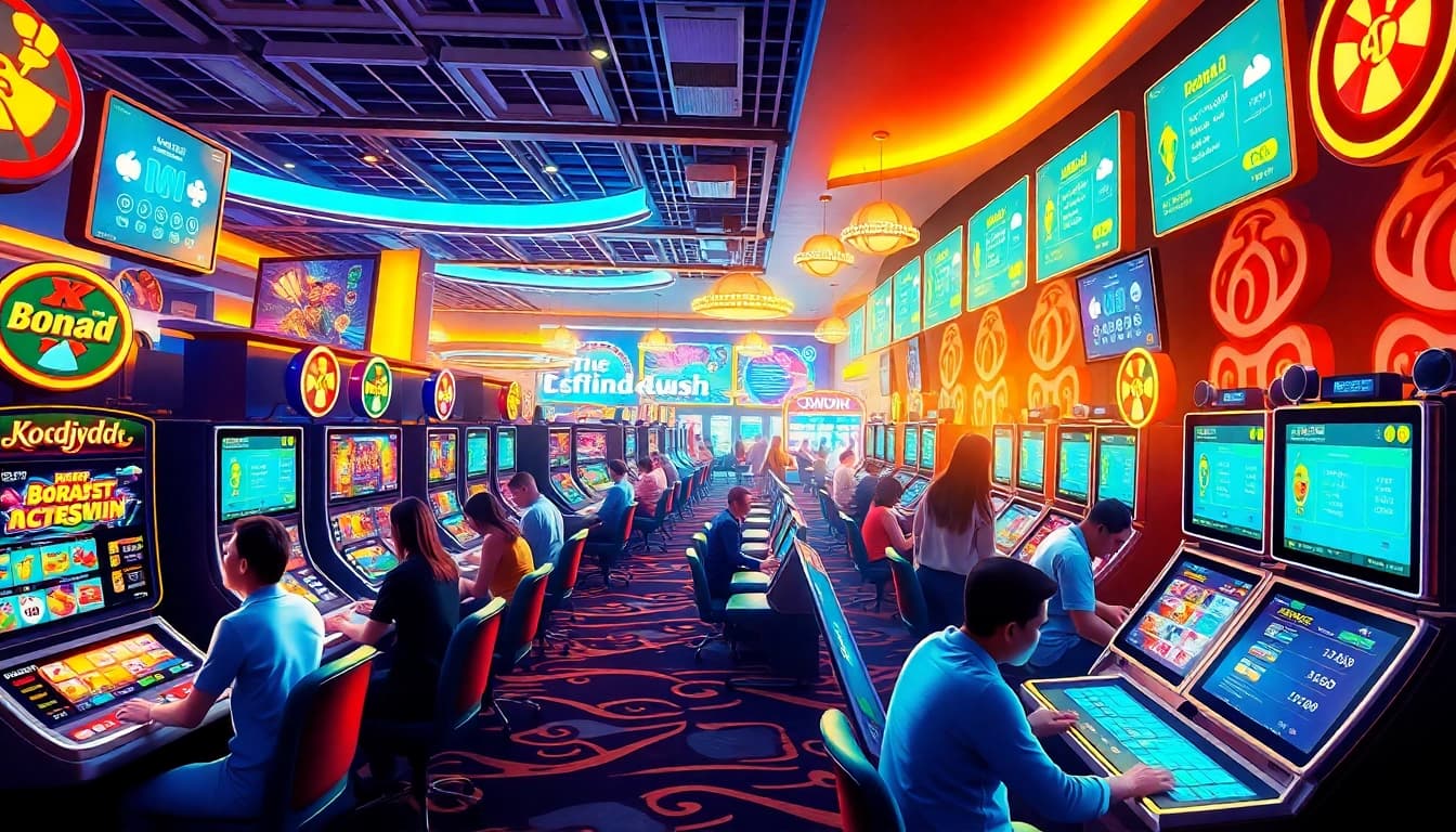 Kode4d link exciting online gaming experience showcasing vibrant slot machines and interactive players.