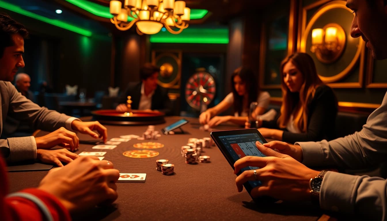 Engaged players enjoying a game at ClubGG poker club with quality chips and cards.