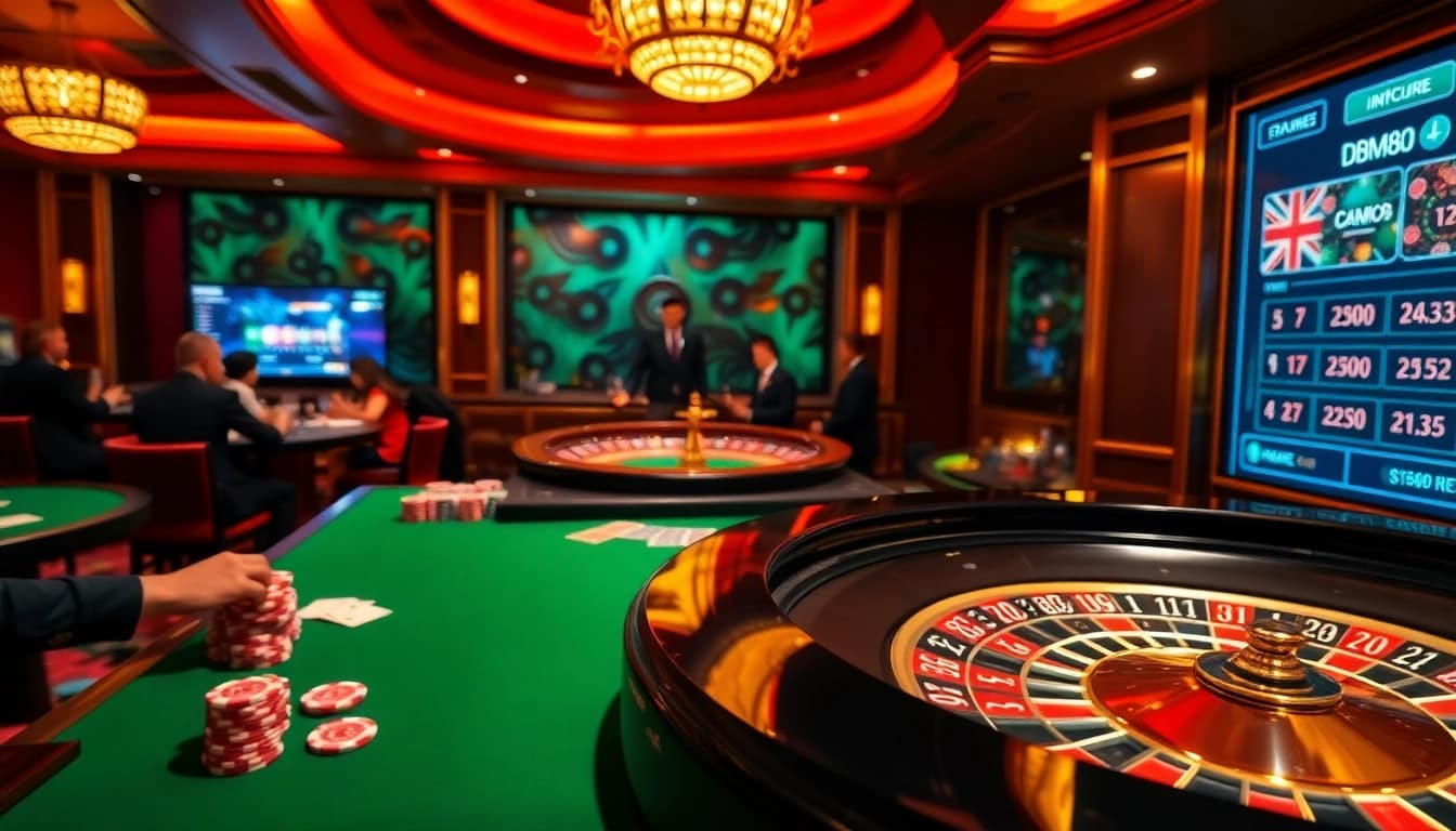 Experience the thrill of winning at mm88 with vibrant casino tables, roulette wheels, and poker chips.