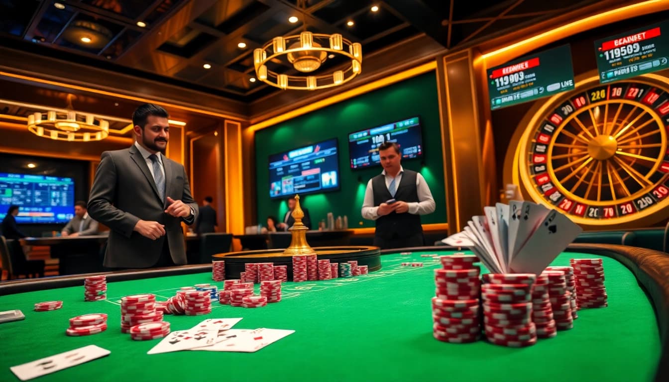 Experience the excitement of bk8thai at a luxurious casino poker table with vibrant chips and cards.