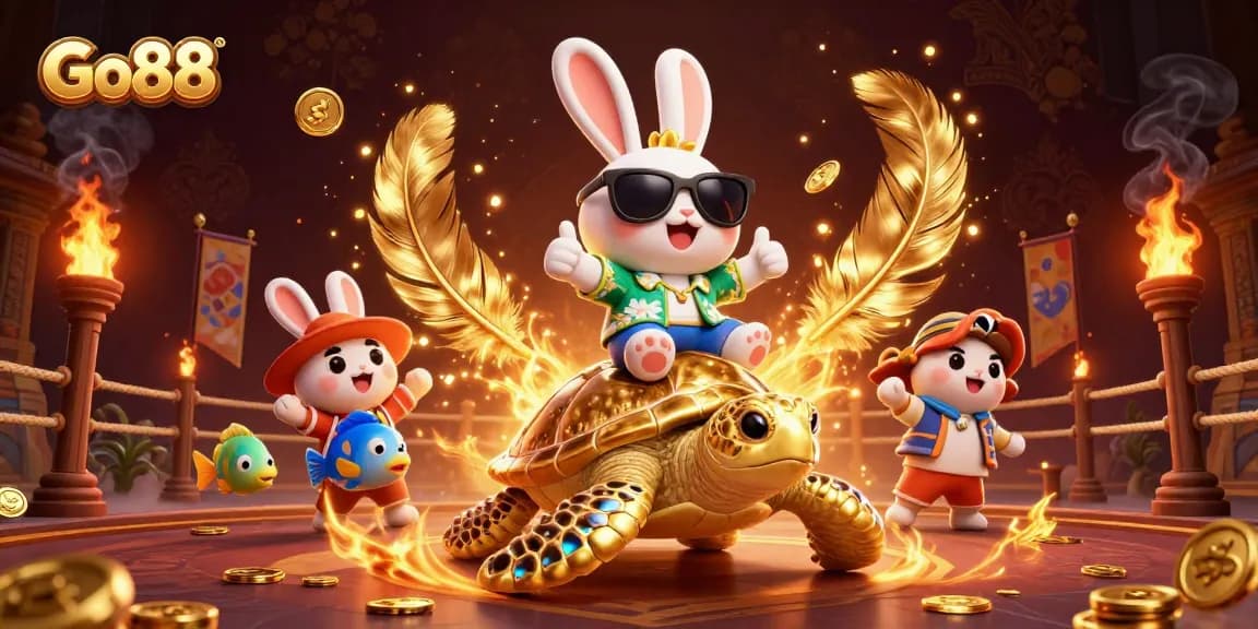 Engage with Go88's vibrant gaming experience featuring a lucky rabbit and golden turtle.