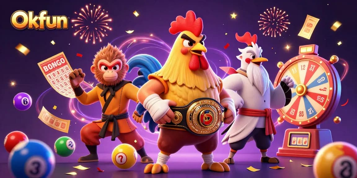 Engage with Okfun's vibrant gaming experience featuring exhilarating characters and exciting casino elements.