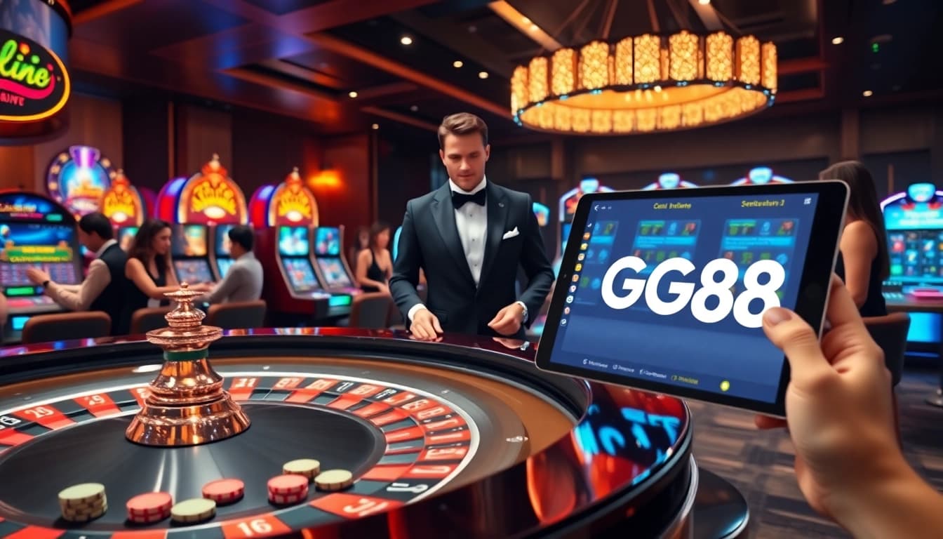 Experience high-stakes gaming at GG88 with a vibrant roulette table and engaged players.
