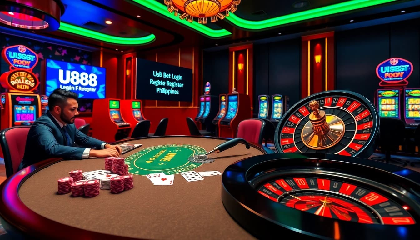 Engage with the excitement at U888 bet login register Philippines with professional gamblers and vibrant gaming elements.