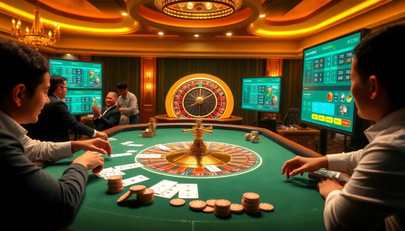 Engaging in an exhilarating game session at mm88.br.com with vibrant casino elements like cards and chips.