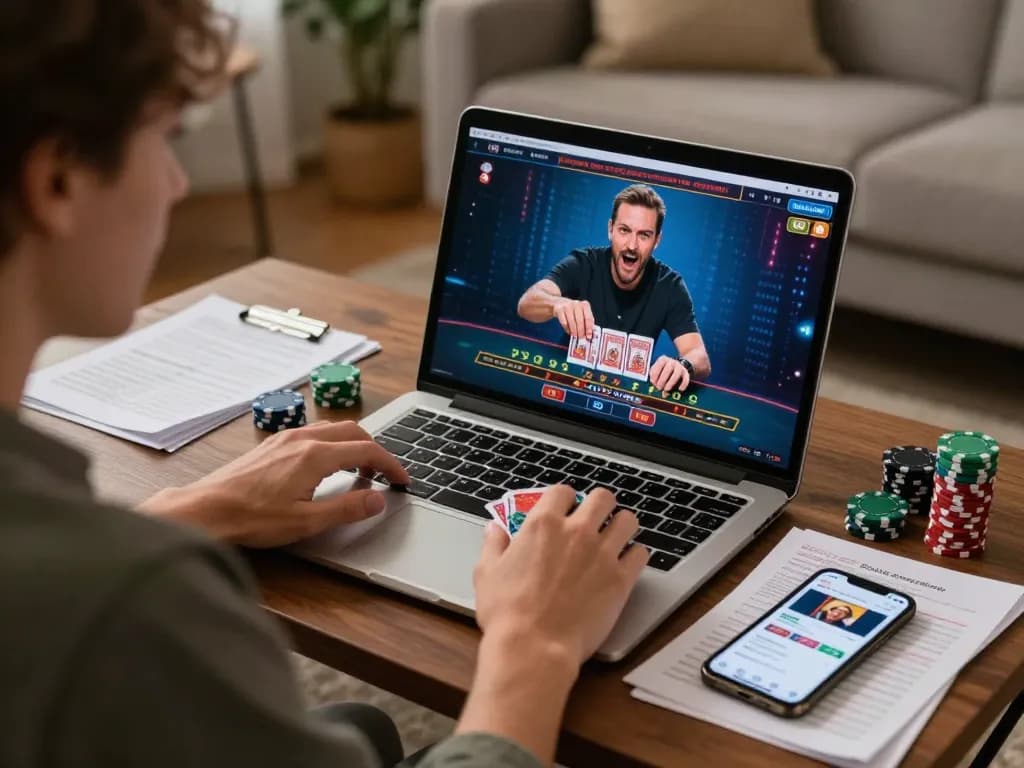 Engaged in lô đề hôm nay strategy while playing online blackjack from home with laptop