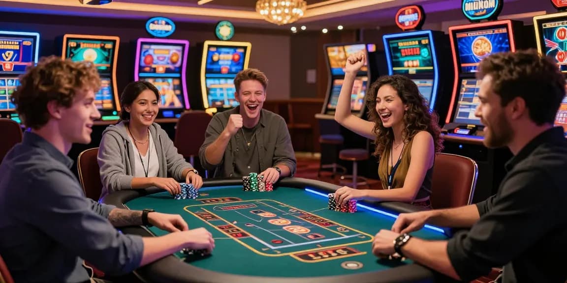 Exciting gaming atmosphere at credit card casinos on https://thegbhouse.co.uk/ with engaged players and vibrant lights.
