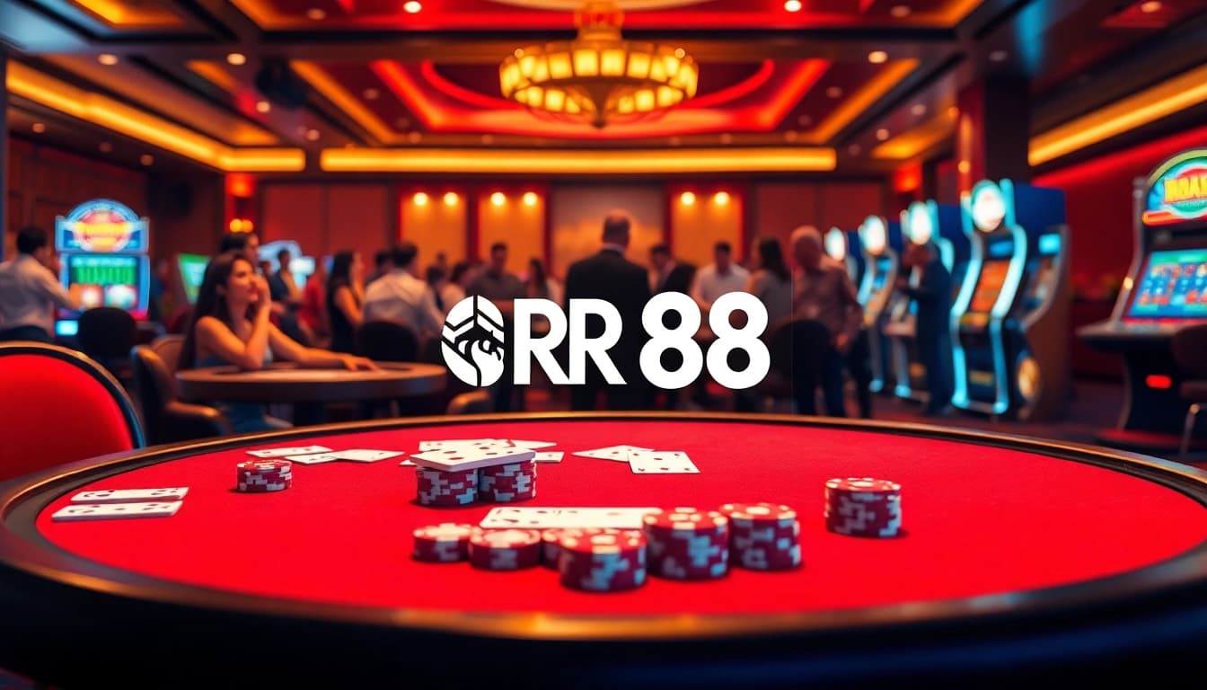 Experience the excitement of RR 88 with vibrant casino tables and engaging gamblers.