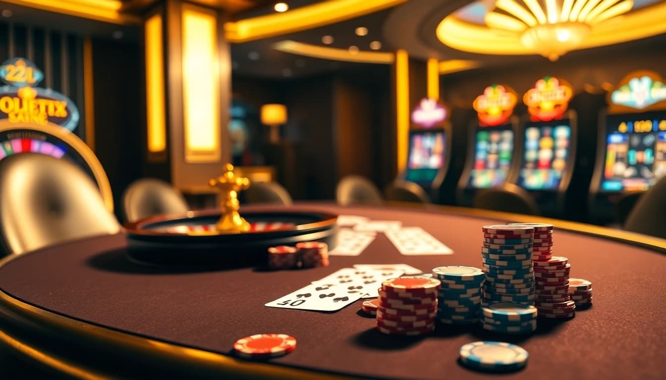 Engaged players enjoying a high-stakes poker game at 22JL casino with vibrant atmosphere.