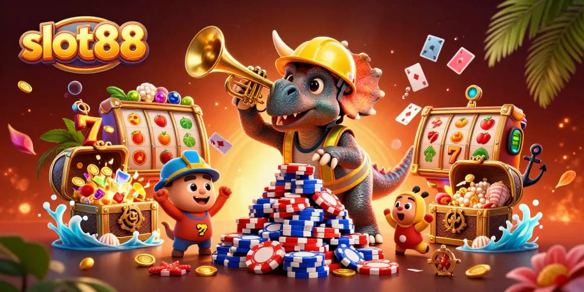 Slot88 menghadirkan pengalaman bermain slot yang seru dengan triceratops dan permainan ceria.