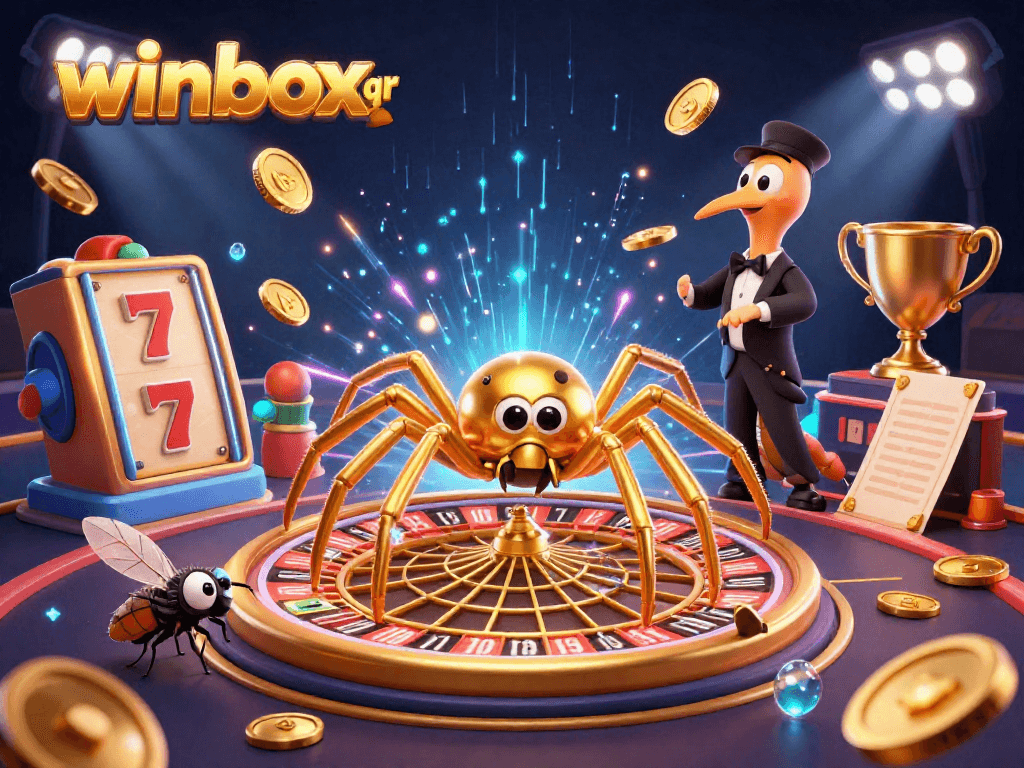 Place bets on winbox qr as a golden spider spins a web of fortune at a lively casino.
