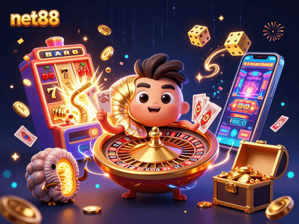 Experience excitement at net88 with a vibrant casino scene featuring a magical nautilus and exciting jackpot action.
