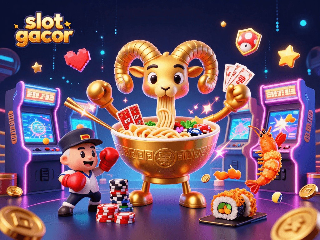 Experience slot gacor excitement through this lively casino-themed illustration featuring vibrant characters and gaming elements.