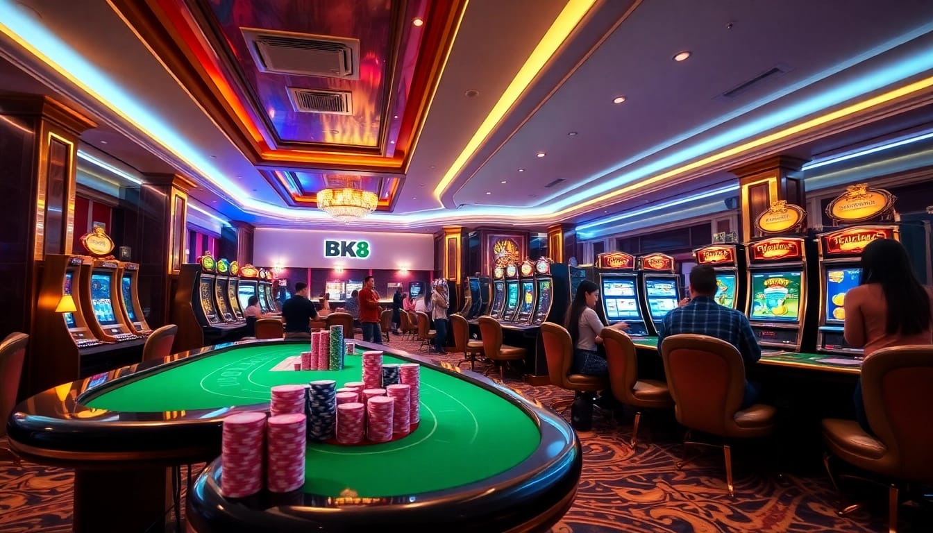 Experience thrilling gaming at BK8 เว็บตรง with vibrant poker chips and luxurious casino tables.