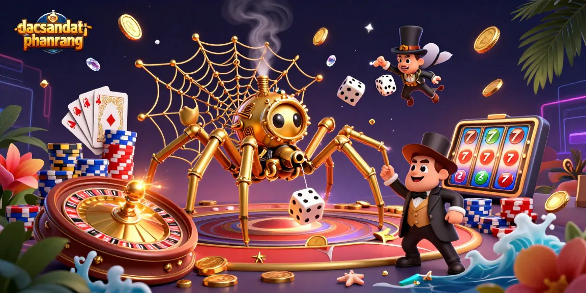 Dive into dacsandatphanrang, showcasing a vibrant casino illustration with steampunk spider and fly, capturing thrilling gameplay moments.
