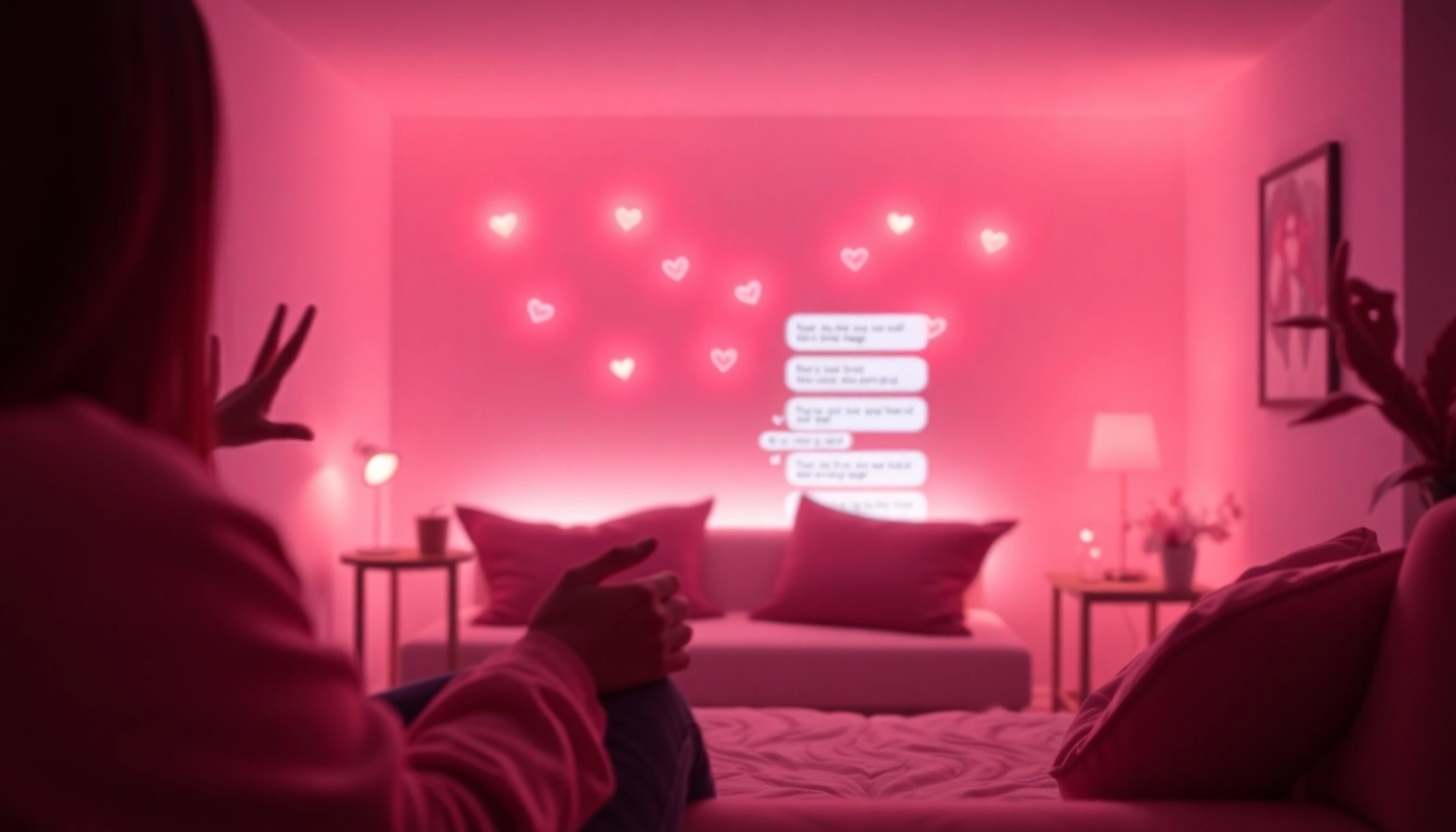 Engaging scene of a cozy virtual chatroom for sex ai chat interactions with digital intimacy elements.