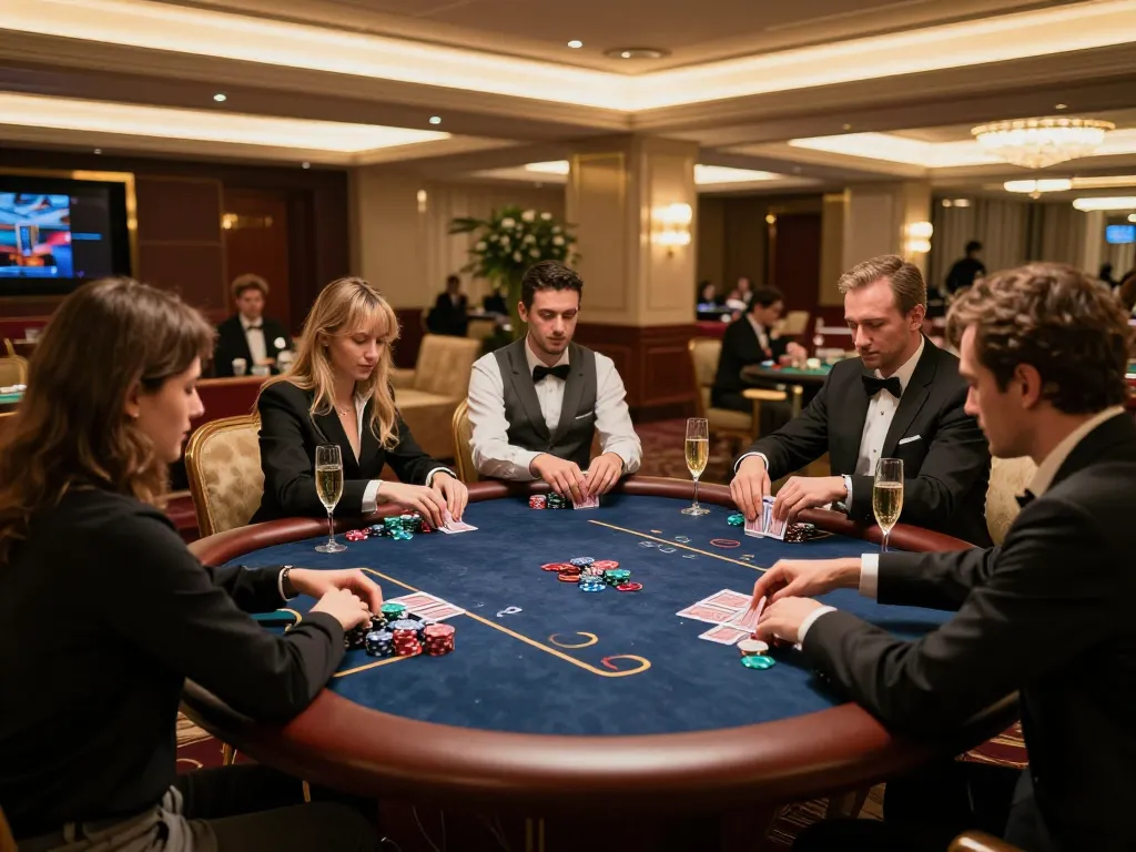 Người chơi Rikvip đang chiến lược tại một bàn poker sang trọng, thể hiện những khoảnh khắc chơi game đỉnh cao