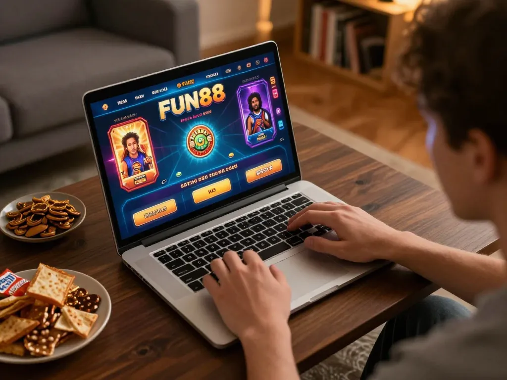 Engaged player immersing in fun88 online casino gaming with vibrant interface.
