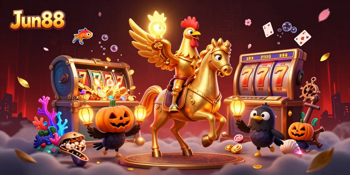 Experience exhilarating gaming at Jun88 Casino with unique characters and vibrant casino elements.
