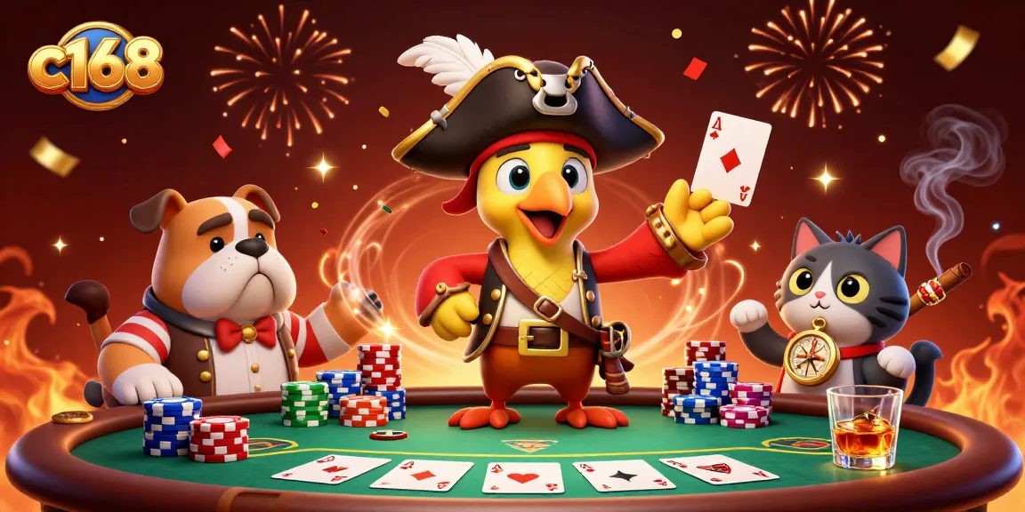 Join the thrilling world of c168 casino gaming with vibrant characters and rich poker elements.