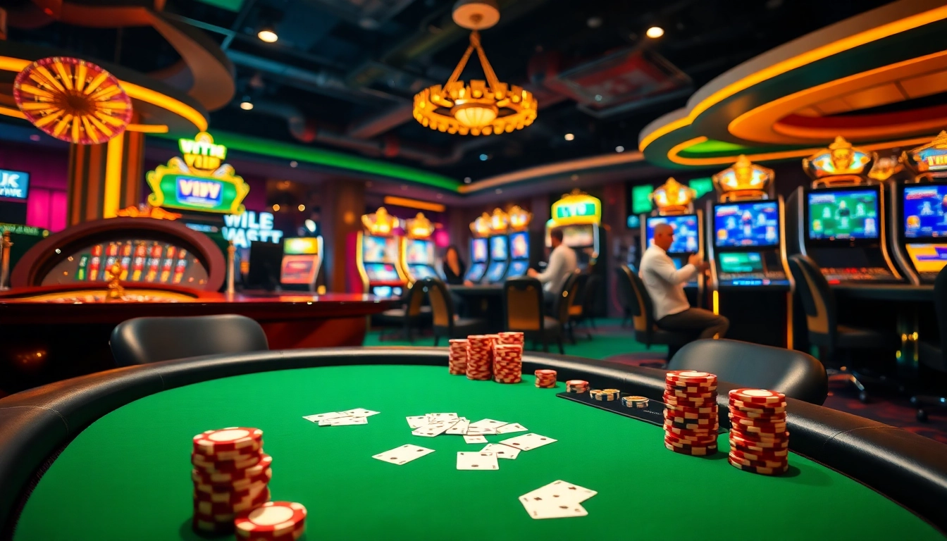 Giao diện ứng dụng Bet VIP được hiển thị bên cạnh một cảnh sòng bạc sang trọng có chip poker và vòng roulette.