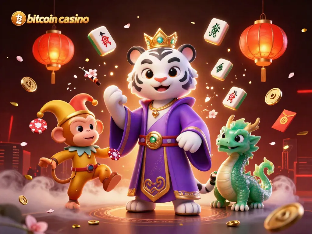 Engage in thrilling gameplay at a bitcoin casino with playful characters and vibrant elements.