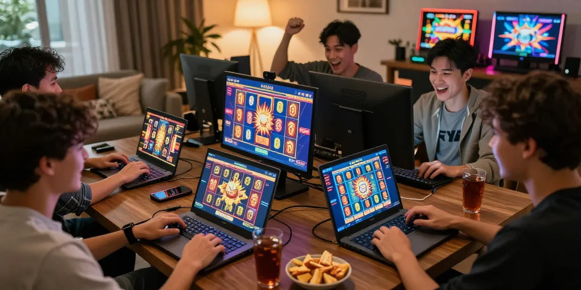 Menampilkan permainan slot online di https://honda555.net/ dengan pemain yang merayakan kemenangan, suasana ceria.