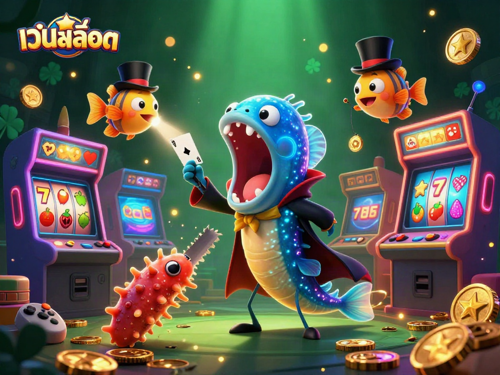 Engaging web-based slot games illustrated by a bioluminescent eel performing magic tricks.