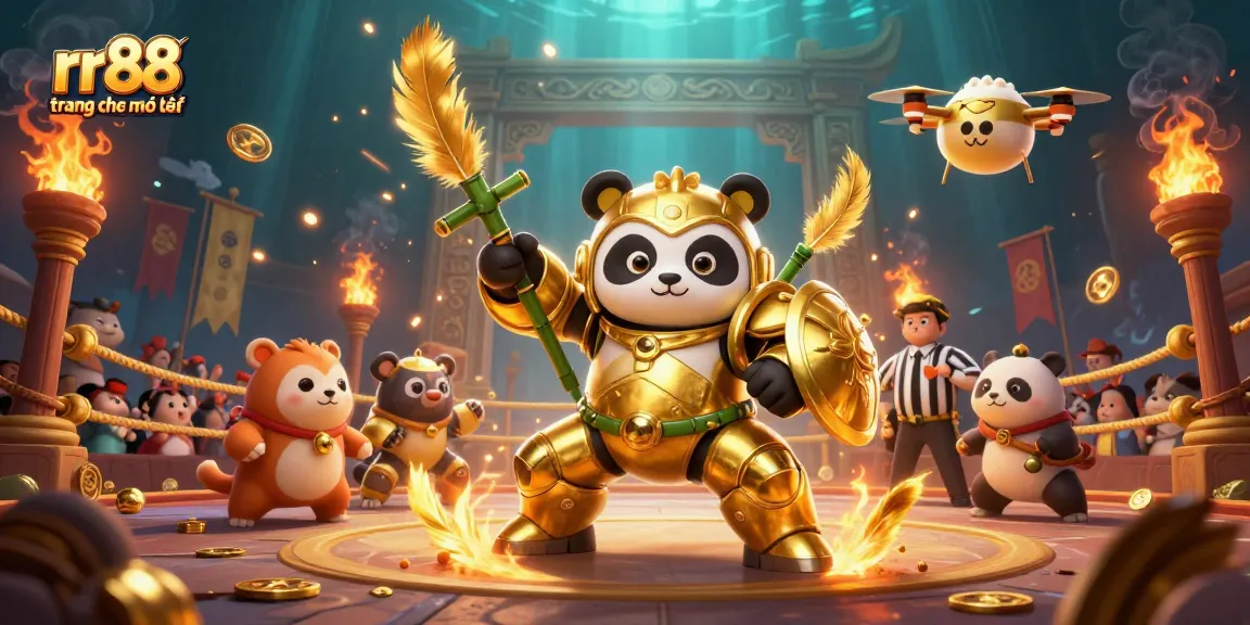 Engage with the rr88 trang chủ chính thức casino experience featuring a golden panda pilot in a dynamic gambling arena.