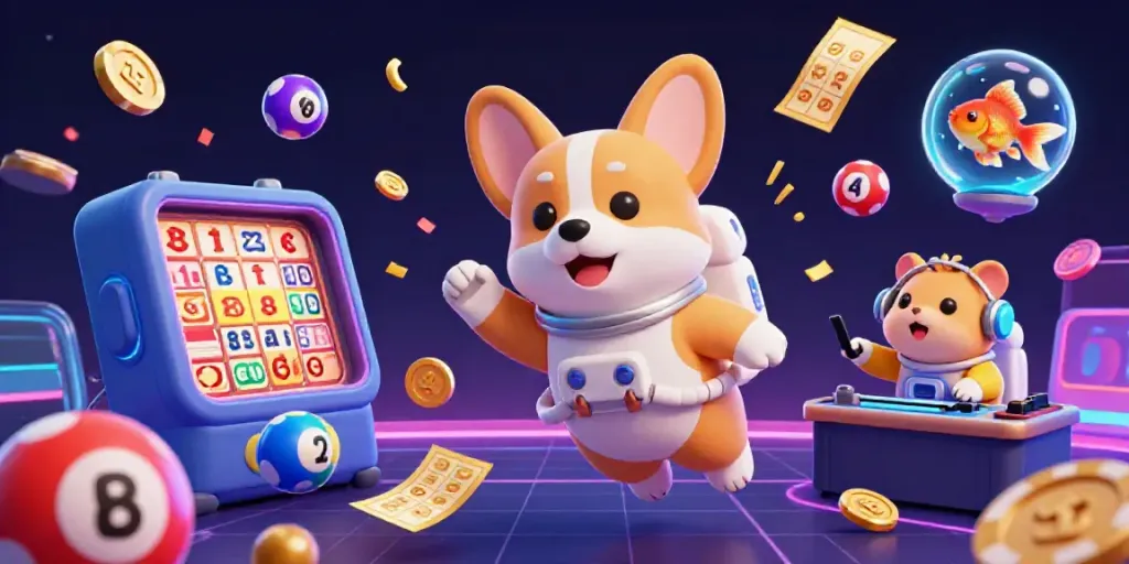 Slot mahjong yang mengasyikkan dengan corgi astronaut di kasino luar angkasa, penuh warna dan elemen permainan.