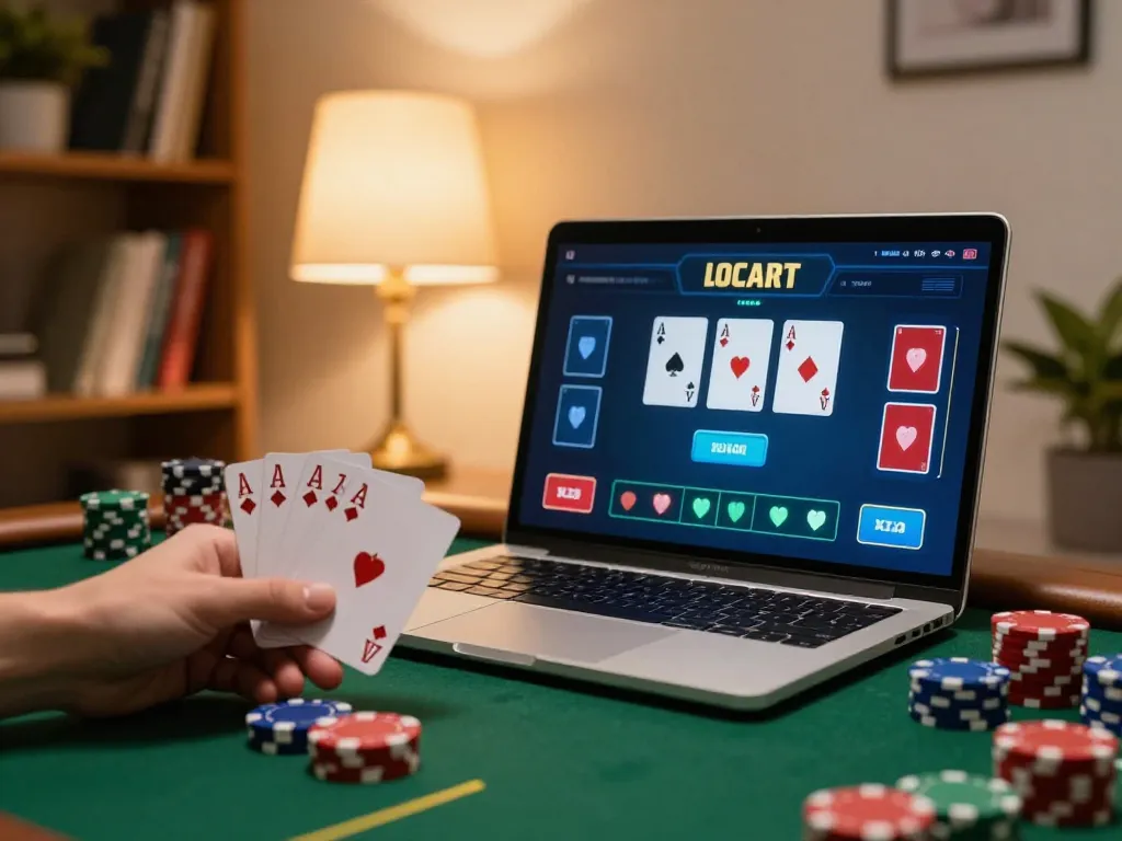 Engaged player examining poker cards during intense online game session on UGDEWA