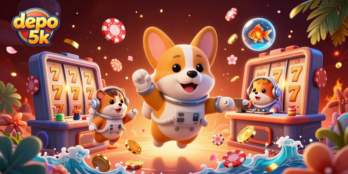 Experience thrilling gameplay in a vibrant depo 5k casino scene with colorful slot reels and animated characters.