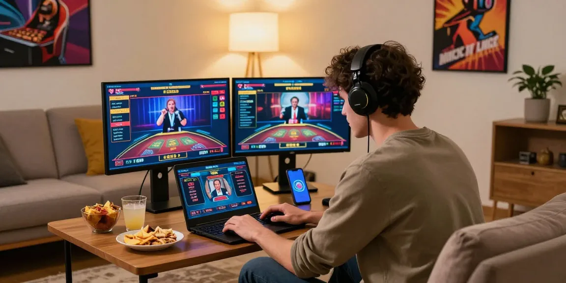 Player engaged with betebet live casino games in a cozy environment.
