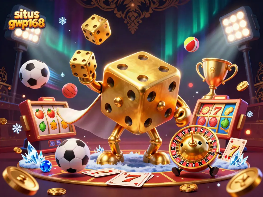 Permainan yang menggembirakan di situs gwp168, dengan dadu emas dan simbol slot yang mempesona.