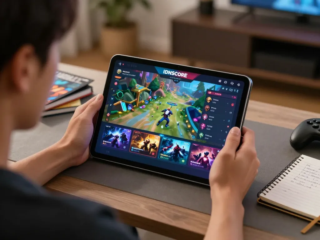 IDNSCORE player engaged in intense online gaming showcasing vibrant graphics and strategic gameplay