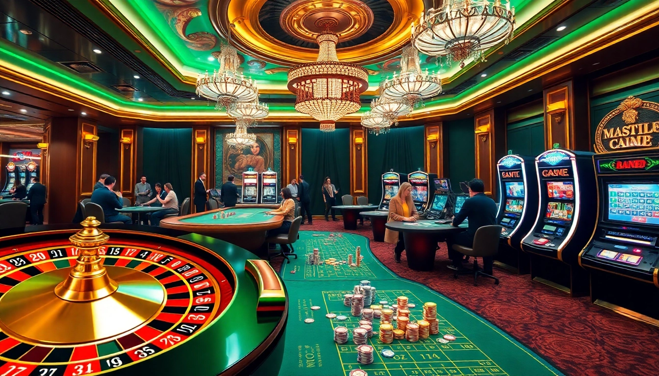 Players engaging in thrilling games at MM88 casino, showcasing vibrant roulette and poker tables.
