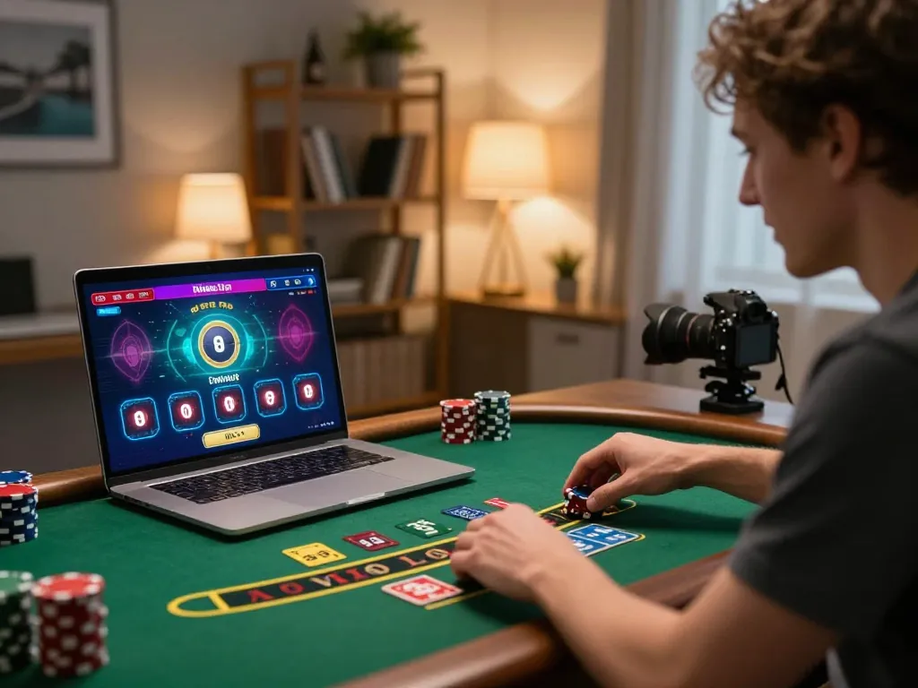 Player engaging in thrilling blackjack gameplay on a laptop, showcasing 789win2 online casino excitement.