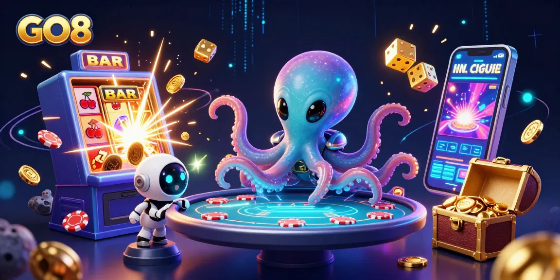 The alien octopus at GO8 engages with vibrant casino elements, showcasing innovative gaming excitement.