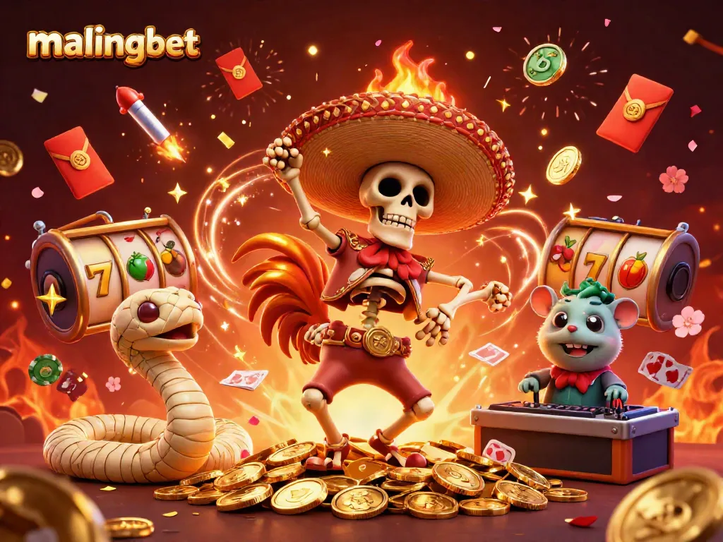 Permainan slot online bersama malingbet dengan karakter menarik seperti ayam mariachi serta koin emas.