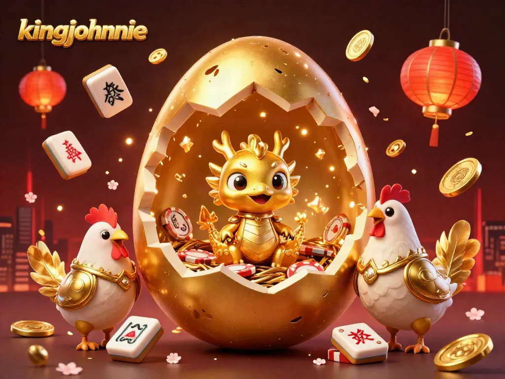 Experience the excitement of kingjohnnie's casino scene with a golden dragon and poker chips.