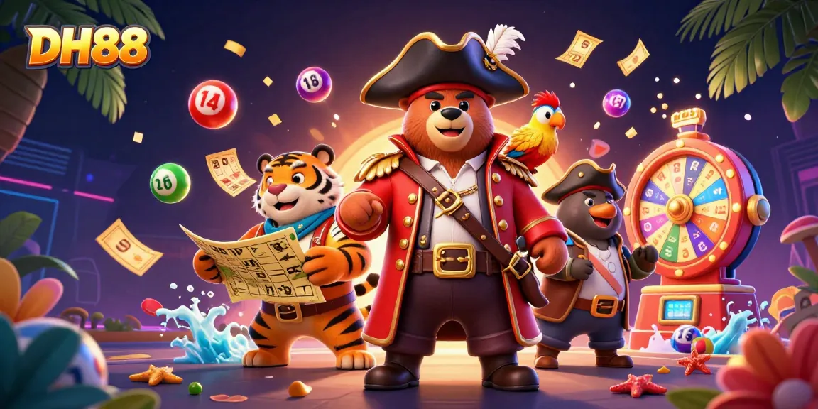 Experience the excitement of DH88 with vibrant lottery elements and engaging characters in a dynamic casino scene.