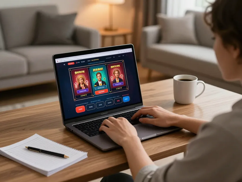 Engaging online gaming scene at home featuring nego77 casino app on laptop screen.
