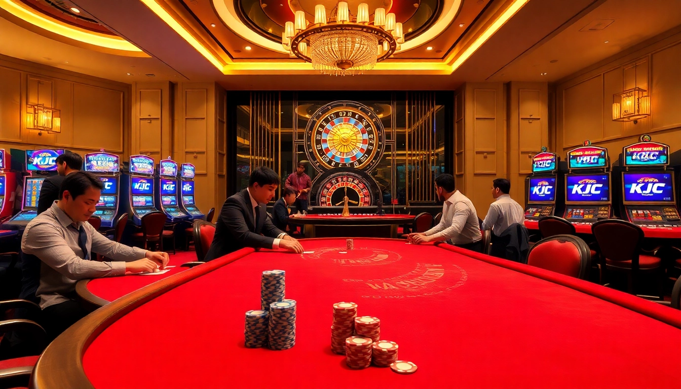 Engaged players enjoying a vibrant casino atmosphere, representing LIÊN MINH KJC's dynamic gaming experience.